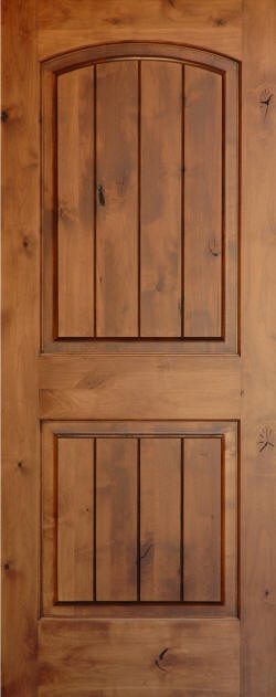 Knotty Alder Arch 2-Panel Doors with V-Grooves